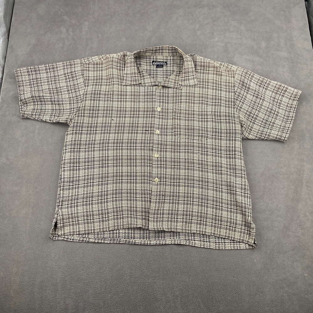 L'Homme Shirt Men XL White Black Plaid Pleated Side Slit Button Up Everyday Wear